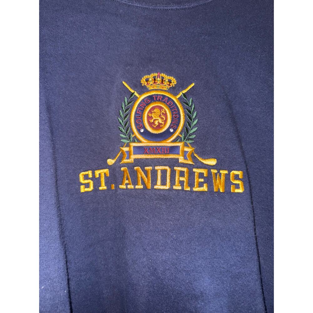 Vintage Embroidered Crest St Andrews Pullover‎ Sweatshirt XL Made in USA Golf